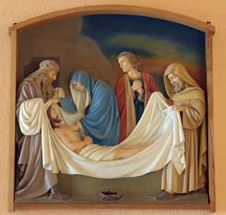 14th Stations Of The Cross, Jesus Is Laid In The Tomb And Covered In Incense, Church Of The Blessed Aloysius Stepinac In Budasevo, Croatia Wall Mural