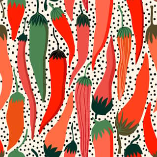 Decorative Seamless Pattern With Red Hot Peppers Wall Mural