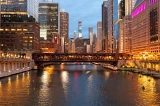 Chicago Downtown Evening Skyline River Bridge Buildings 2019 September Wall Mural