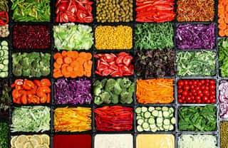 Salad Bar With Different Fresh Ingredients As Background, Top View Wall Mural