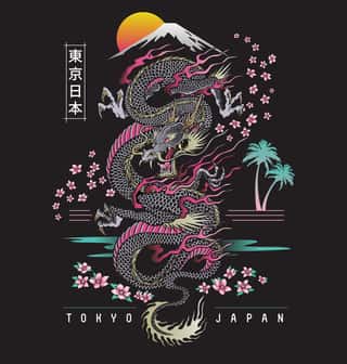 Highly Detailed Dragon With Japanese Background  Great For T-shirts And Posters Wall Mural