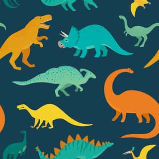 Hand Drawn Seamless Pattern With Dinosaurs  Perfect For Kids Fabric, Textile, Nursery Wallpaper  Cute Dino Design  Vector Illustration  Wall Mural