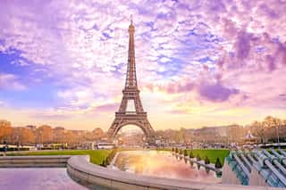 Eiffel Tower At Sunset In Paris, France  Romantic Travel Background    Wall Mural