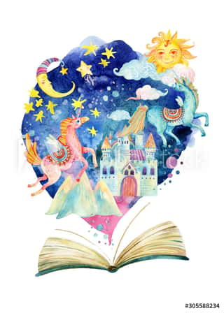The Whole Fairy Tale World In One Book  Starry Sky, Moon And Sun, Magic Castle, Flying Unicorns  Wall Mural