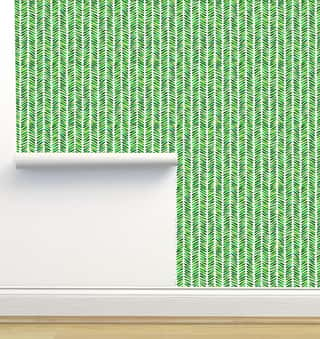 Green Floral Inspired Herringbone Pattern Wallpaper