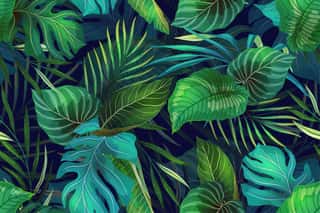 Dark Pattern With Exotic Leaves Wall Mural