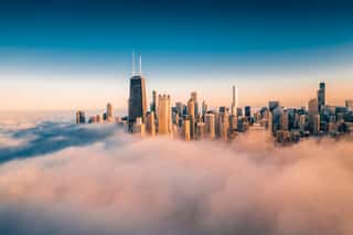 Chicago Cityscape Covered In Fog Wall Mural