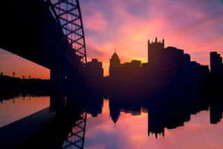 Sunrise In The City Of Pittsburgh Wall Mural