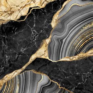 Abstract Background, Black Marble And Agate Mosaic With Golden Veins, Japanese Kintsugi Technique, Fake Painted Artificial Stone Texture, Marbled Wallpaper, Digital Marbling Illustration Wall Mural