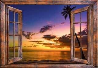 View From The Open Window Of The Caribbean Sunset    Wall Mural