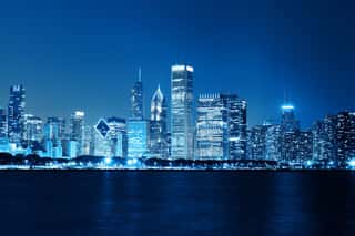 Chicago Night Skyline As Financial Fistrict Wall Mural