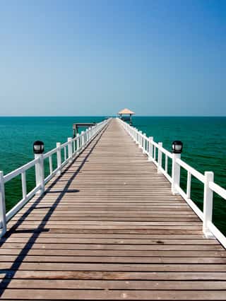 Wooden Bridge To The Sea In Sunny Day Wall Mural