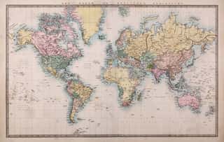 Old Antique World Map On Mercators Projection Wall Mural