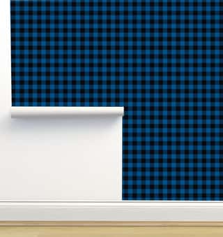 Blue And Black Plaid Fabric Background Wallpaper