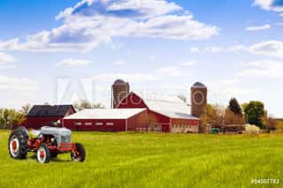 Traditional American Red Farm With Tractor Wall Mural