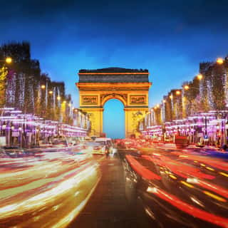 Arc De Triomphe Paris City At Sunset - Arch Of Triumph And Champ Wall Mural