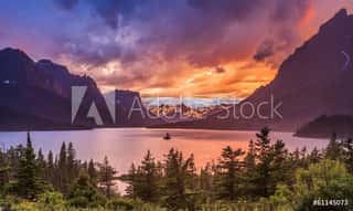 Beautiful Sunset At St  Mary Lake In Glacier National Park Wall Mural