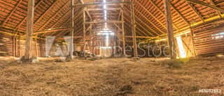 Panorama Interior Of Old Farm Barn With Straw Wall Mural