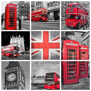London Photos Collage, Selective Color Wall Mural