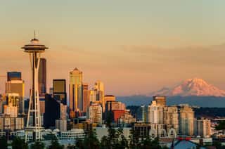 Sunset Over Seattle And Mount Rainier Wall Mural