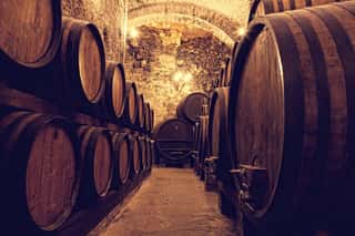  Wooden Barrels With Wine In A Wine Vault, Italy Wall Mural