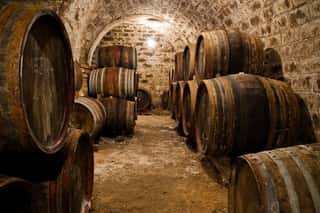 Barrels In A Hungarian Wine Cellar - Wall Mural