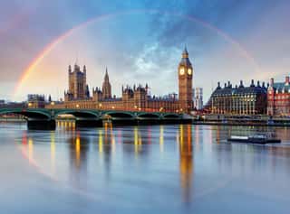 London With Rainbow - Houses Of Parliament - Big Ben  Wall Mural