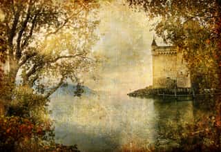 Drammatic Landscape With Castle- Artistic Vintage Picture Wall Mural