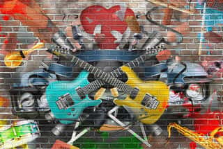 Collage Of Music, Color And Bright Musical Background   Wall Mural
