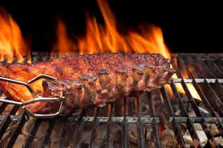BBQ Roast Pork Baby Back Spareribs On The Hot Grill Wall Mural
