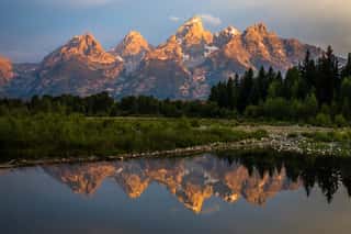 Sunrise From Schwabachers Landing In The Grand Teton National Park In Wyoming 
 Wall Mural