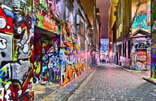 View Of Colorful Graffiti Artwork At Hosier Lane In Melbourne Wall Mural