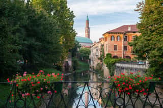 View Of Retrone River And The Clock Tower Of Vicenza, Italy, Seen From Furo Bridge Wall Mural