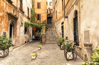 Romantic Alley In Old Part Of Rome, Italy Wall Mural