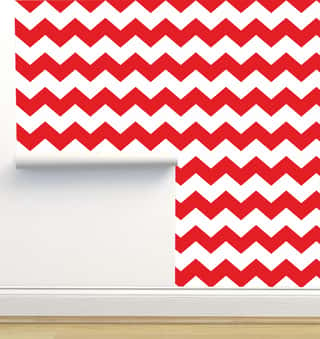 Zig Zag Chevron Red and White Tile Wallpaper