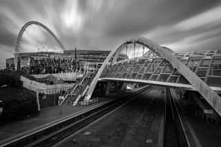 Wembley Stadium and Train Station in Black and White Wall Mural