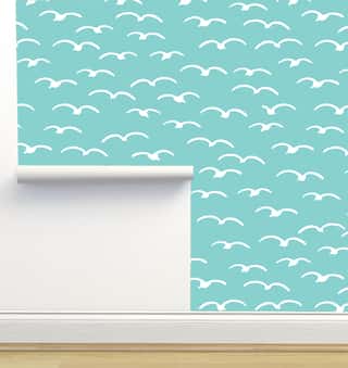 Cute Seagulls Flying in Summer Sky Wallpaper