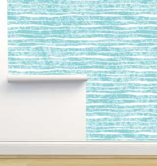 Aqua Ocean Waves Striped Wallpaper