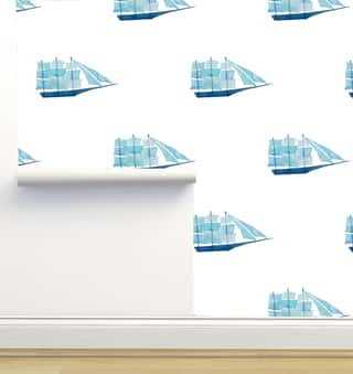 Watercolor Painted Seamless Pattern With Sailboat Wallpaper