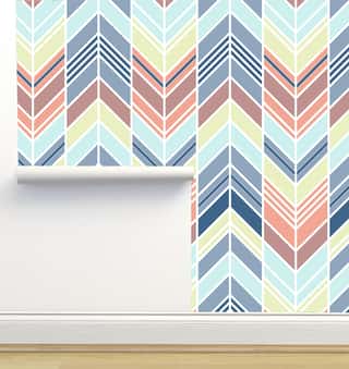 Geometry Chevron Pattern, Zigzag Mosaic in Blue and Brown Wallpaper