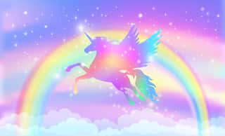 Rainbow Background With Winged Unicorn Wall Mural