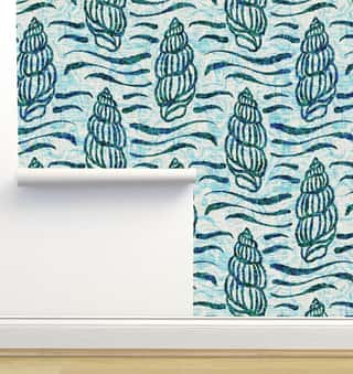 Aegean Teal Seashell Nautical Sealife Seamless Pattern Wallpaper