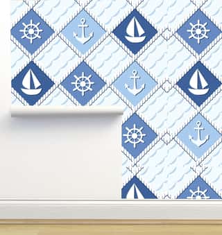 Marine Themed Seamless Pattern With Anchors Wallpaper
