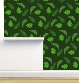 Tropical Leaves Green Pattern Wallpaper