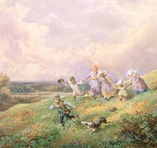 Children Running Down a Hill Wall Mural