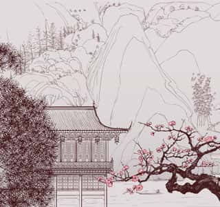 Chinese Landscape Illustration Wall Mural