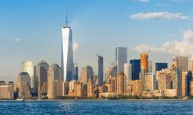 High Resolution Panoramic View Of The Downtown New York City Skyline Seen From The Ocean Wall Mural