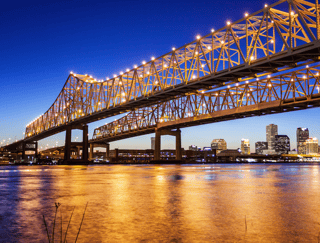 New Orleans City Skyline & Crescent City Connection Bridge At Night Wall Mural