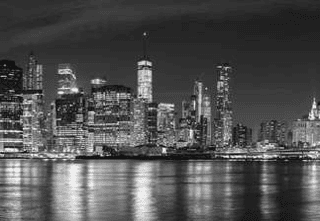 Black And White New York City At Night Panoramic Picture, USA  Wall Mural