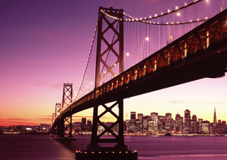 Bridge Across A Bay With City Skyline In The Background, Bay Bridge, San Francisco Bay, San Francisco, California, USA Wall Mural